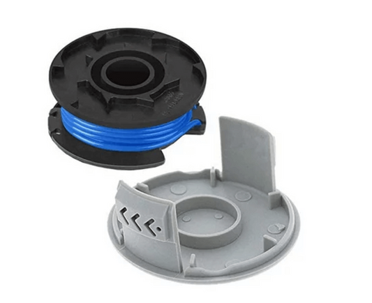 blue trimmer line spool and the cap