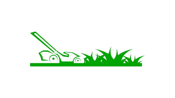 An infographics of a push lawn mower mowing the grass (in green color)