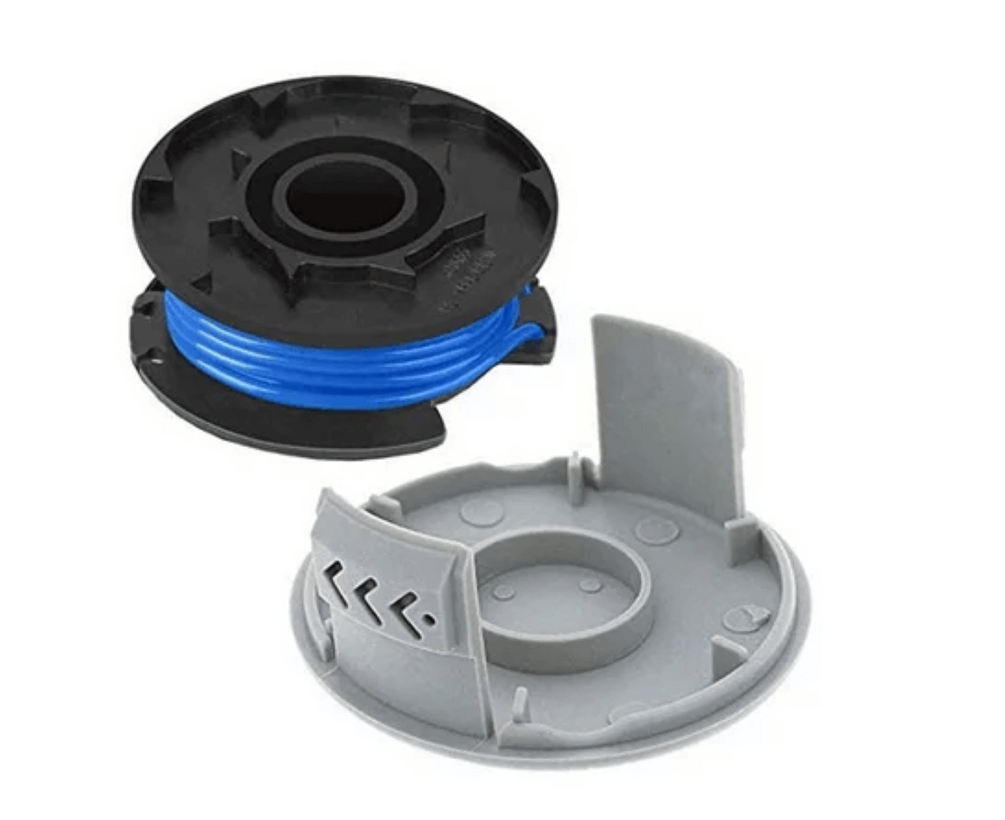 blue trimmer line spool and the cap 