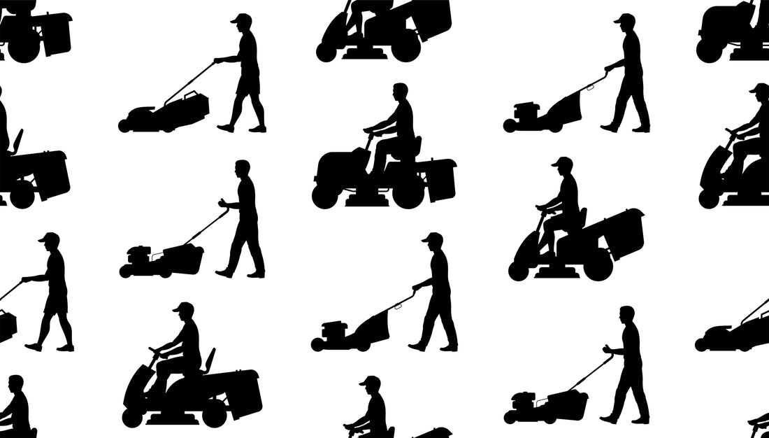 different types of lawn mowers in black and white
