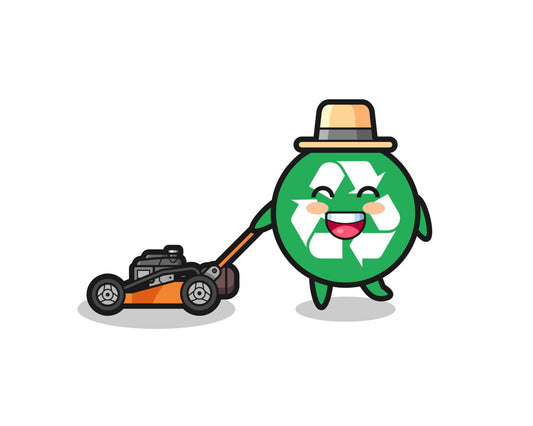 illustration of the recycling character using lawn mower