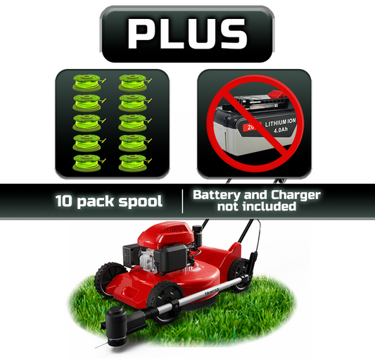 Trimmer & Edger Push Mower Attachment, no battery and charger, 10-pack spool included