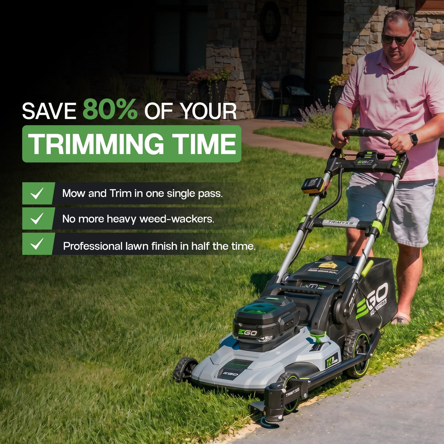 Trimmer & Edger Push Mower Attachment (Trimyxs), 20V Battery & Charger