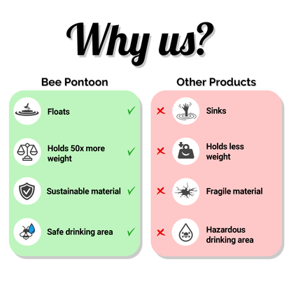 Graphics titled "Why us?" shows the cons of bee pontoon compared to other products.